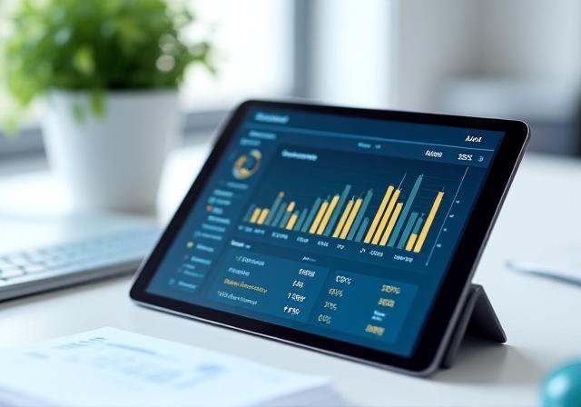 FinTech dashboard visualization on a tablet