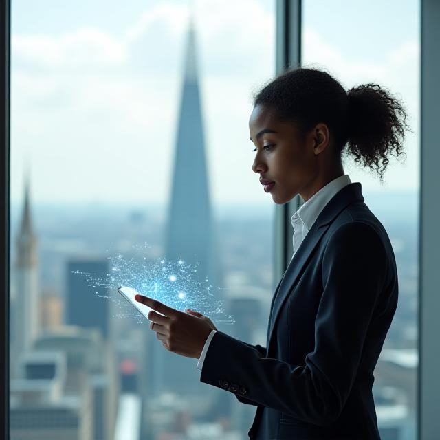 Business professional analyzing data in London office